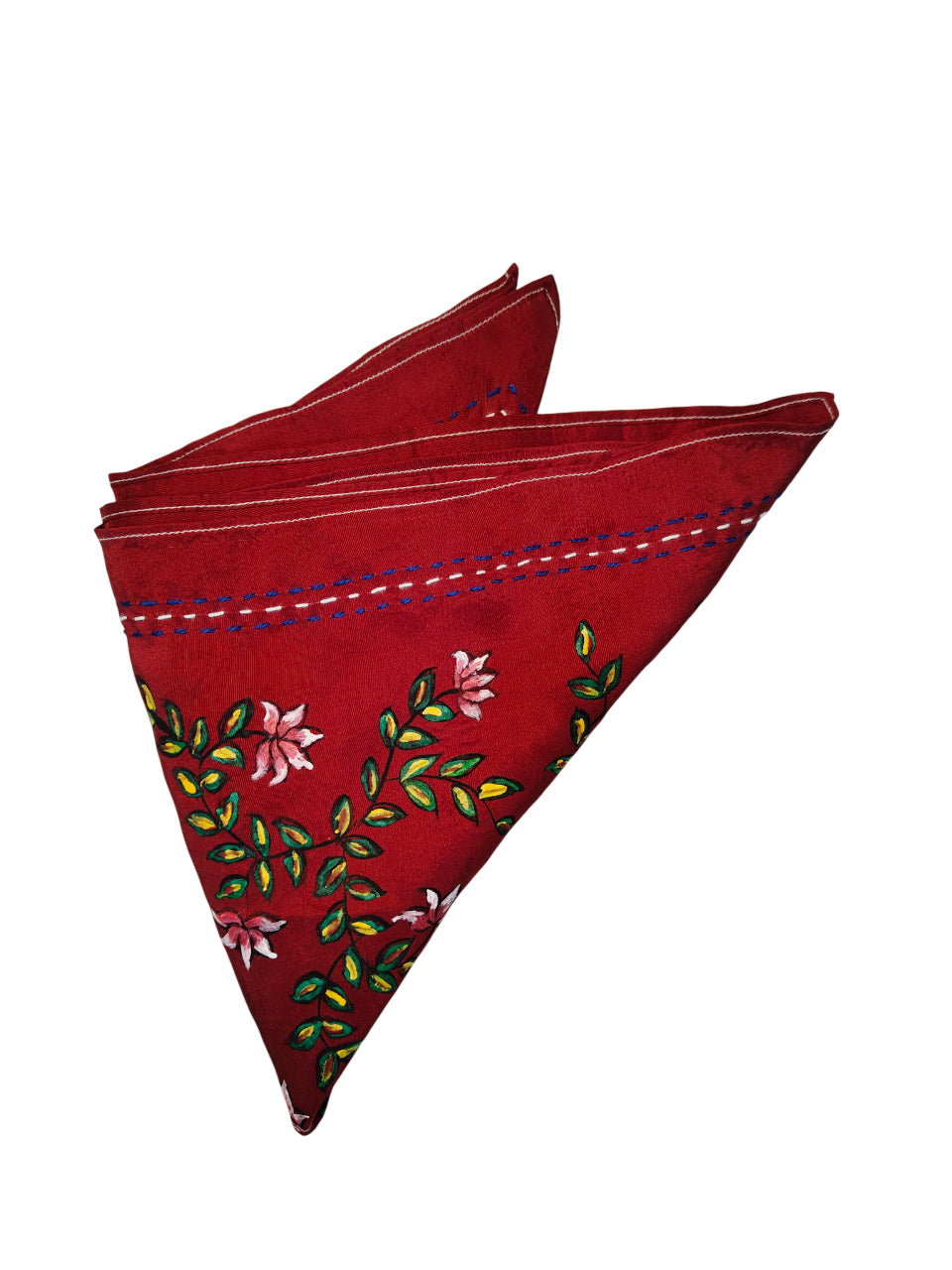 Handpainted Floral Pocket Square – Maroon with Sujni Border