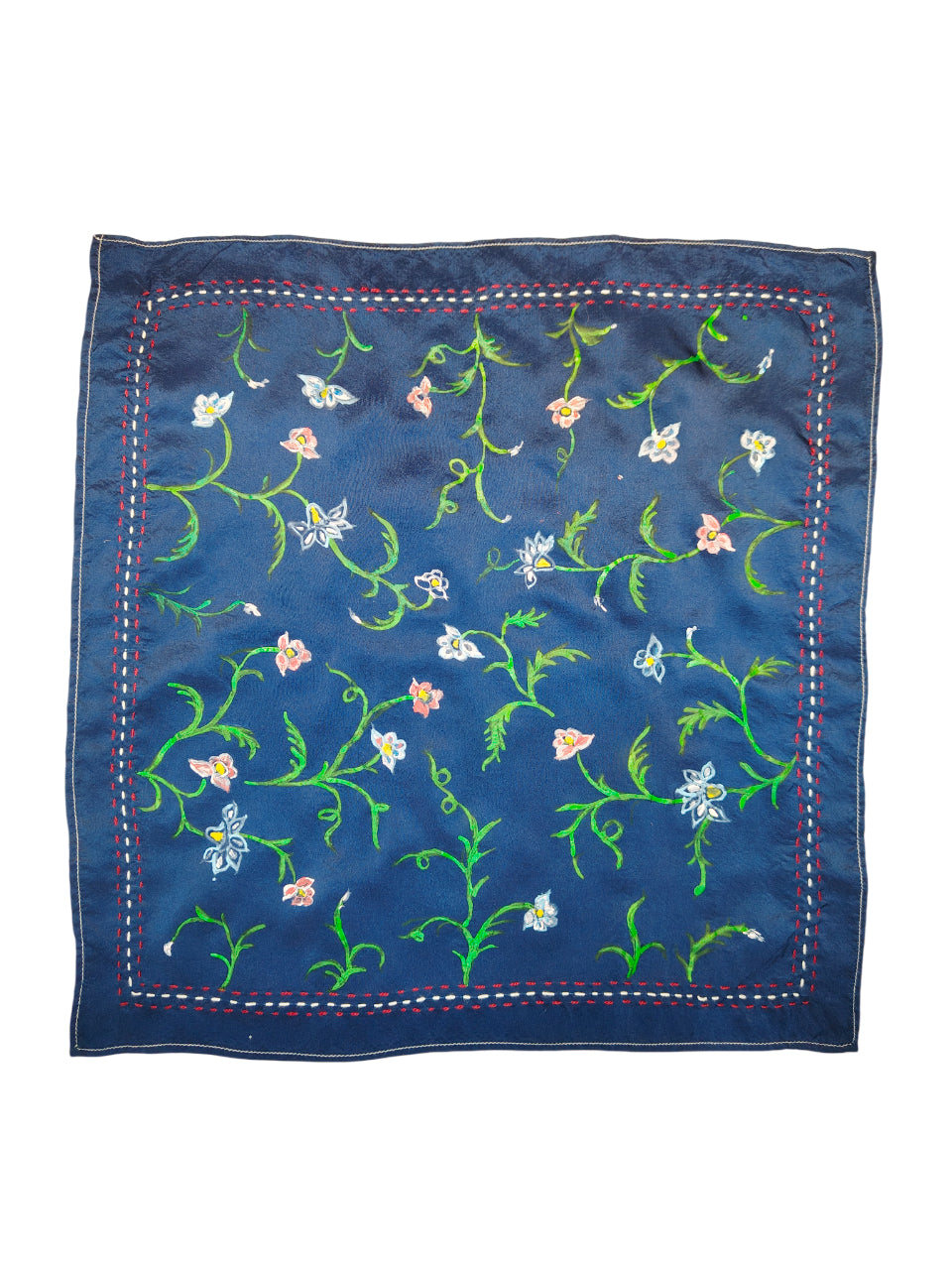 Handpainted Floral Pocket Square – Navy blue with Sujni Border