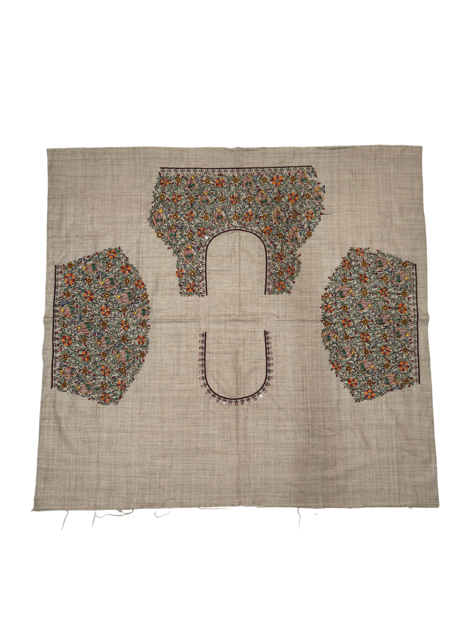 Hand-painted Madhubani Blouse Piece on Cotton - Floral and Fish