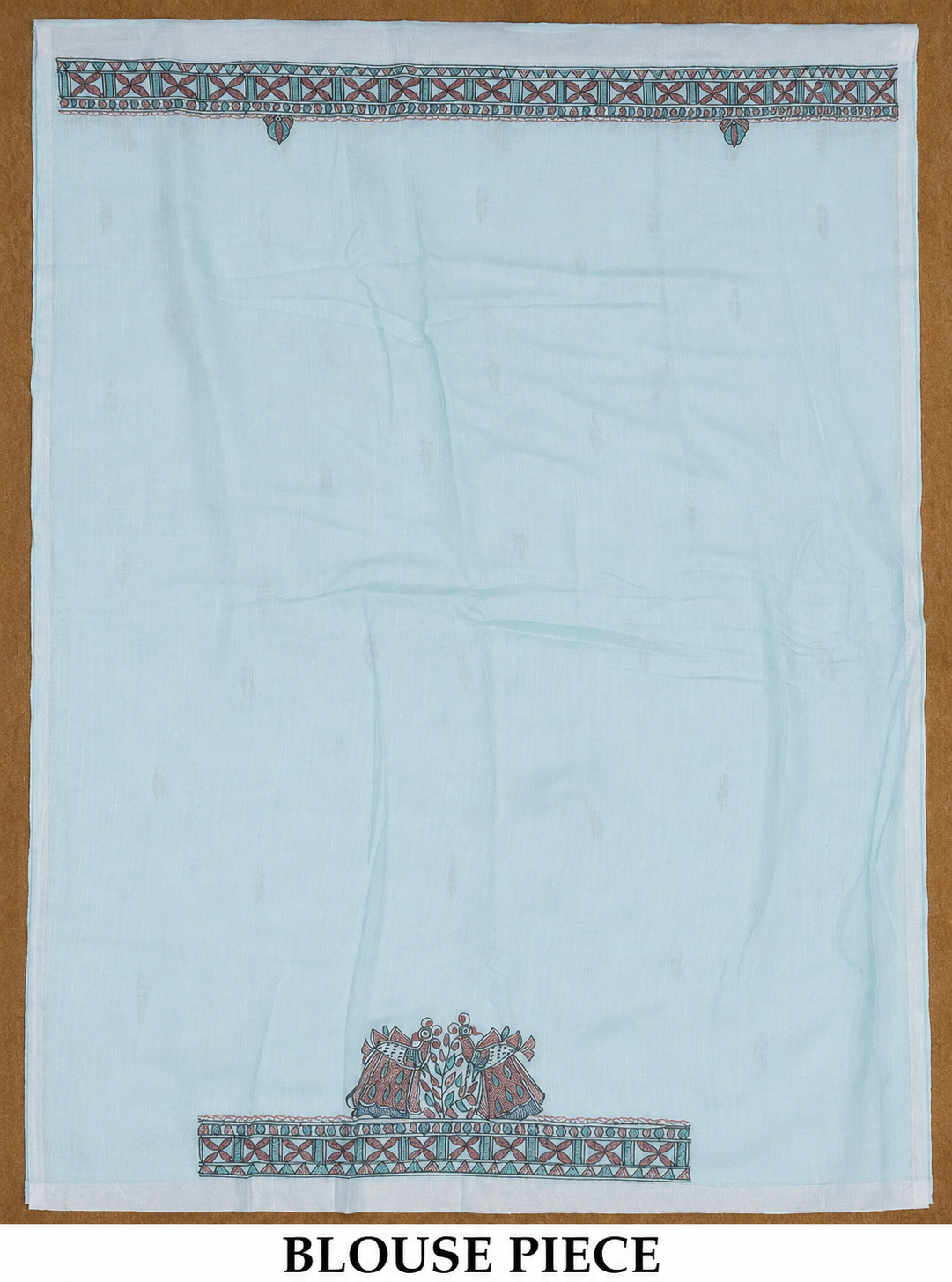 Hand-painted Rasleela Madhubani Linen Cotton Saree with Buti Body and Geometric Zari Border in Ice Blue