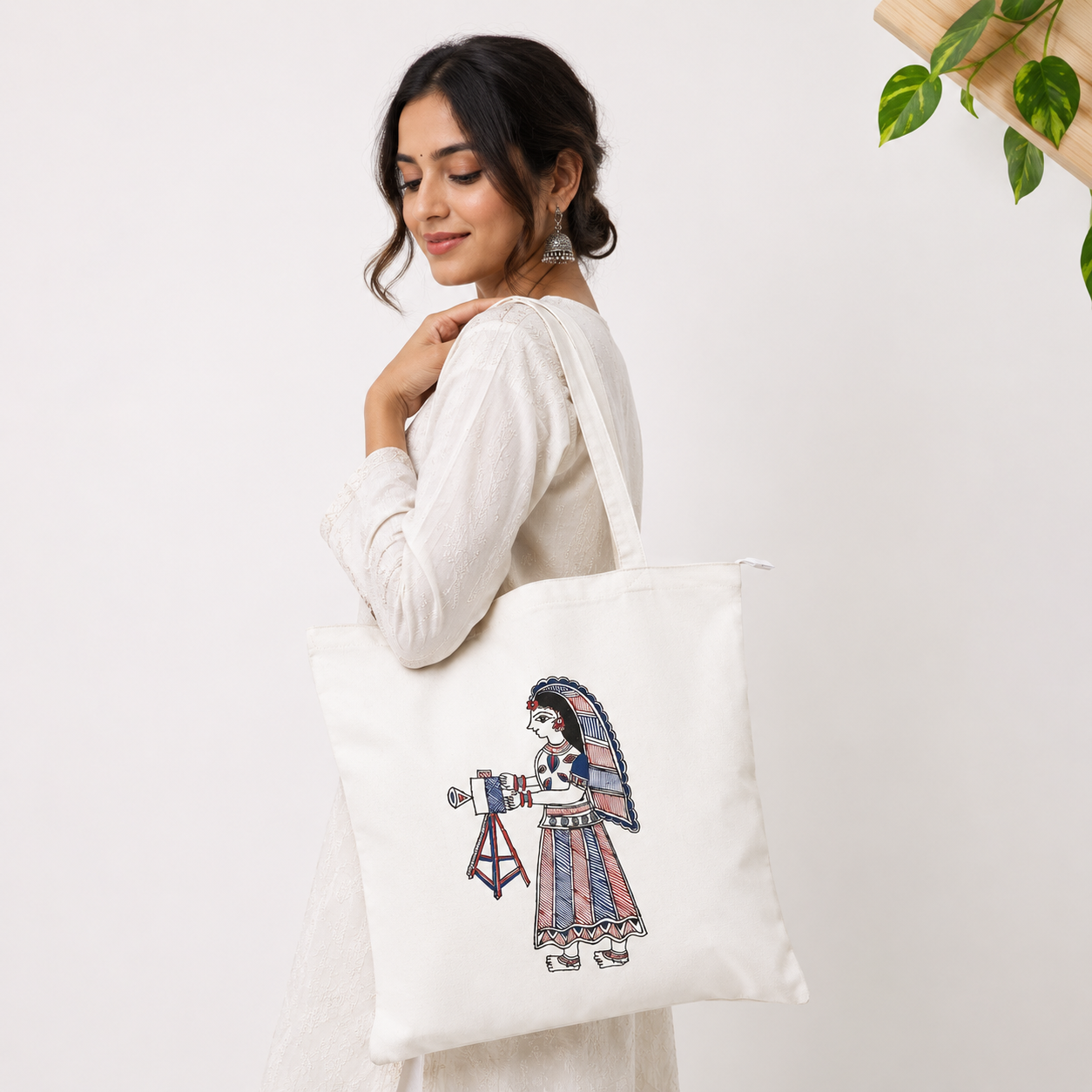 Hand-Painted Madhubani Cotton Tote Bag - Lens of Heritage