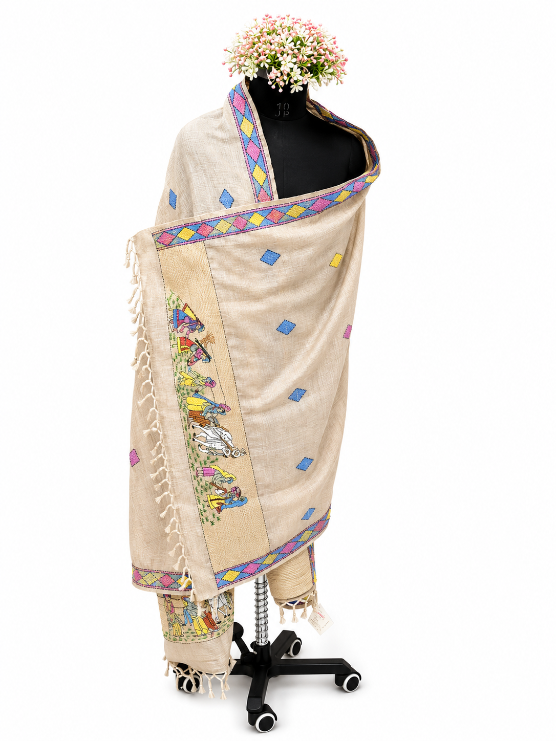 Handcrafted Desi Tussar Silk Dupatta – Rural Life Inspired Artistry