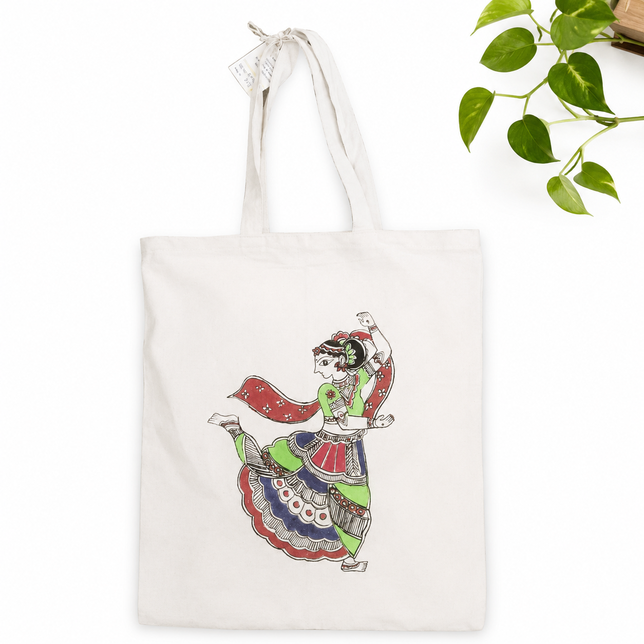 Hand-Painted Madhubani Cotton Tote Bag - Rythms Of Tradition