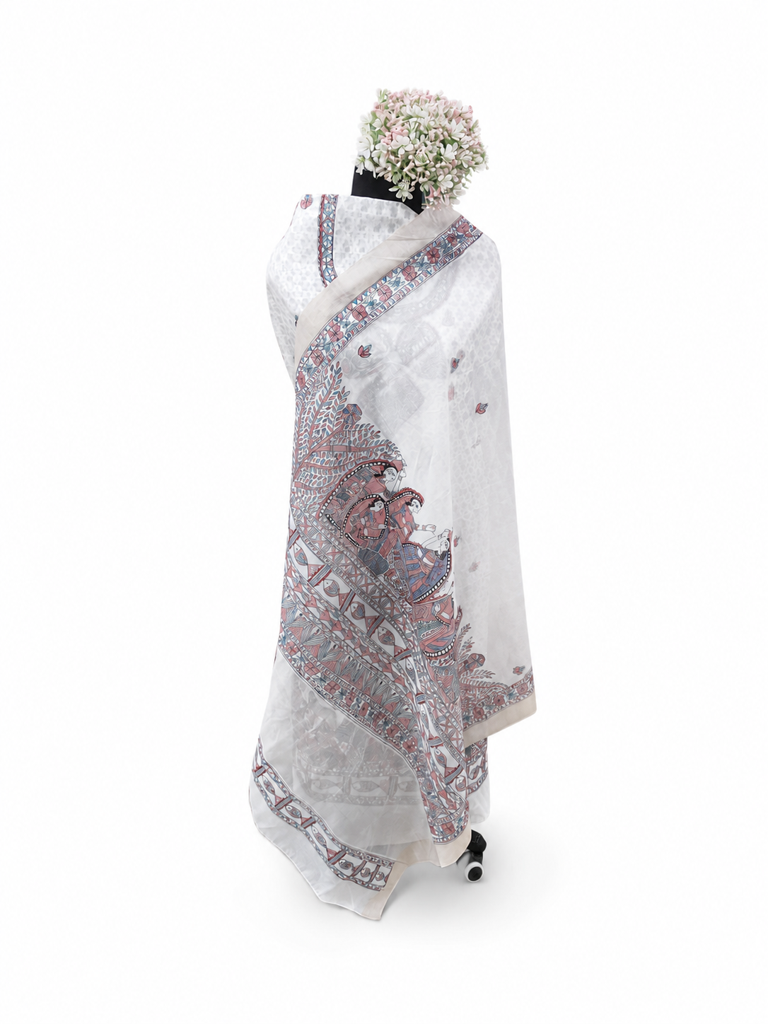 Exclusive Hand-painted Unstitched Chanderi Suit Set with Madhubani Motifs