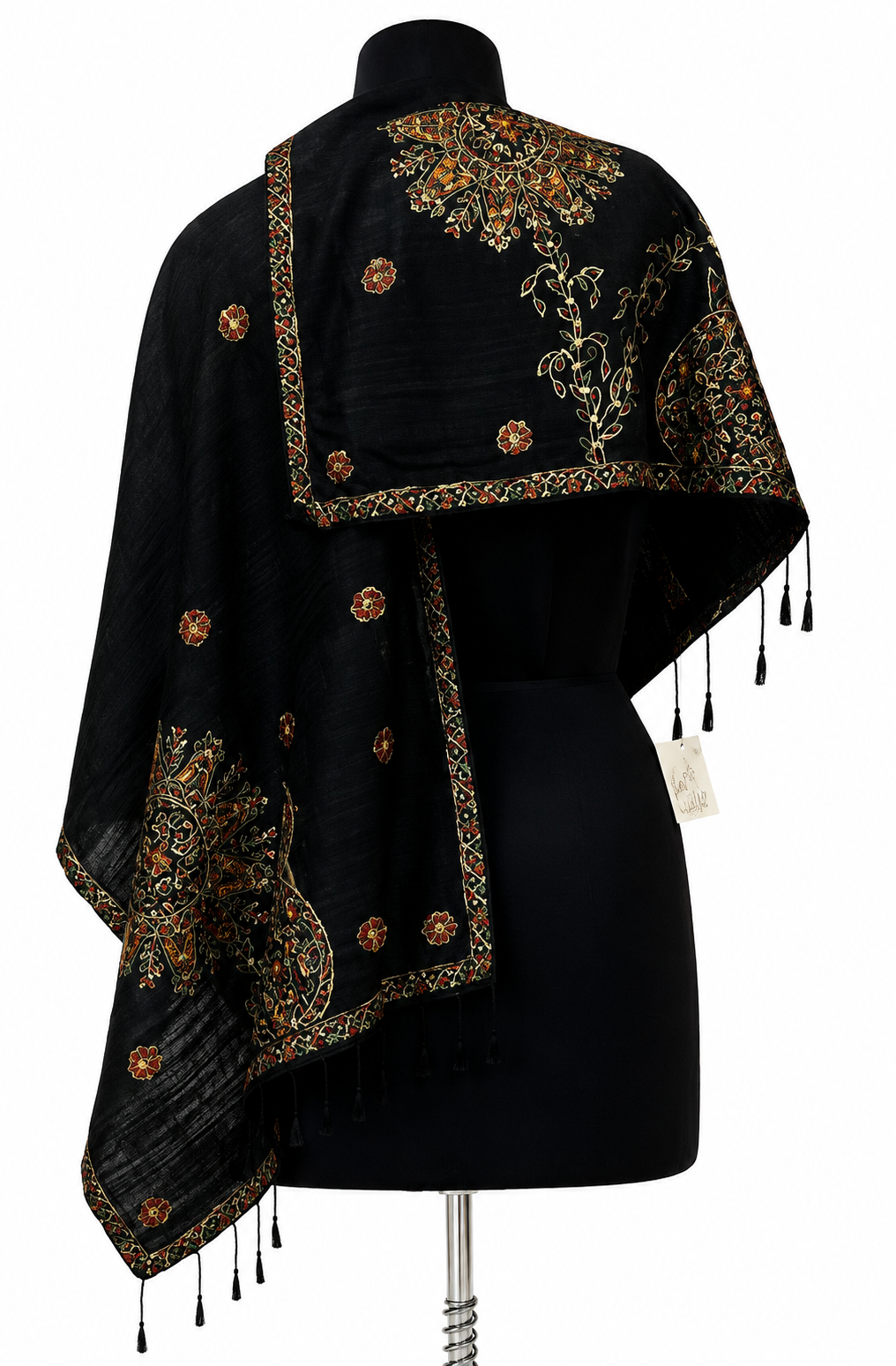 Handpainted Madhubani Dupion Silk Stole with Buddha Motif