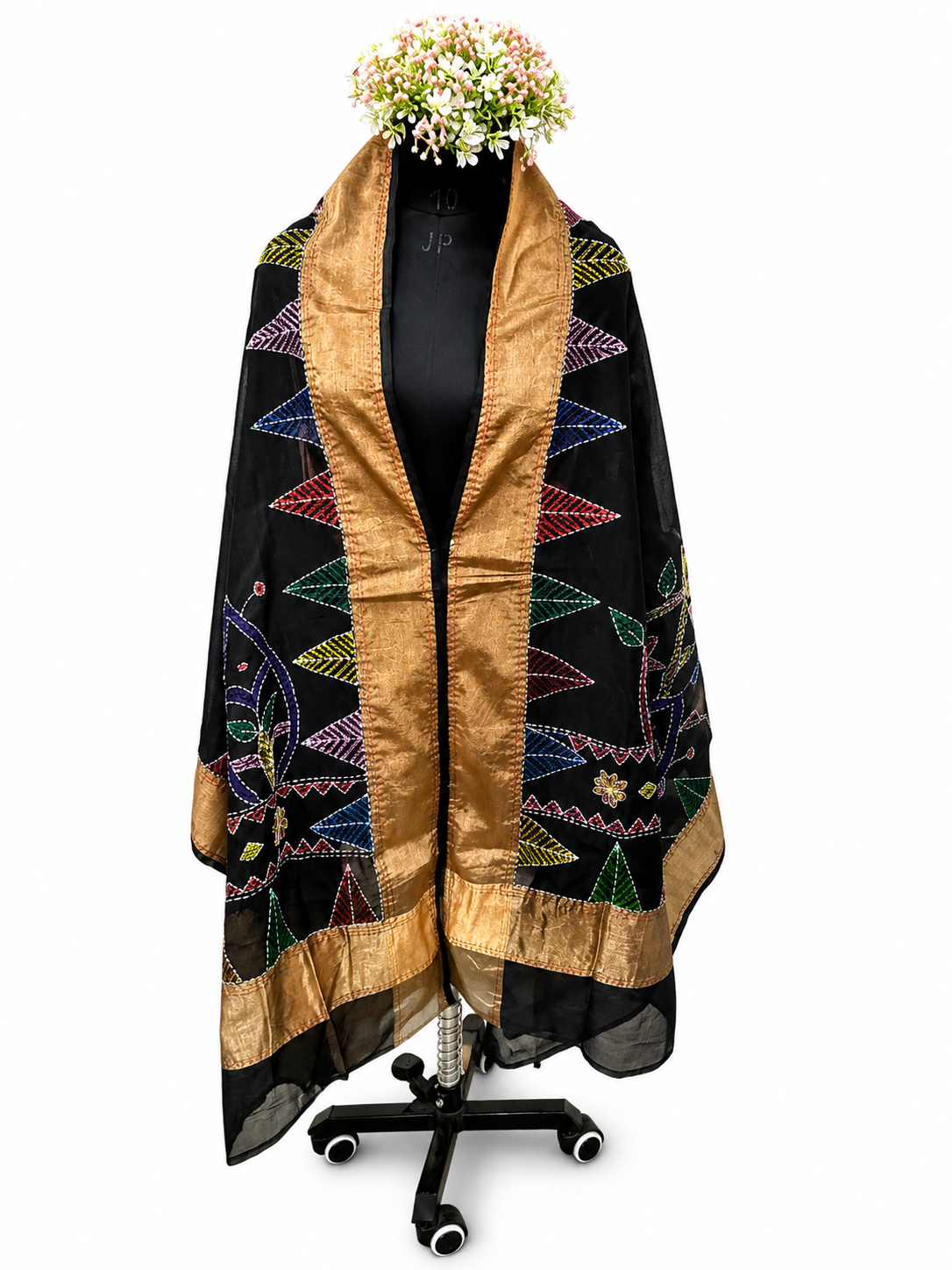 Hand-crafted Chanderi Dupatta – Sujani Landscape Patterns