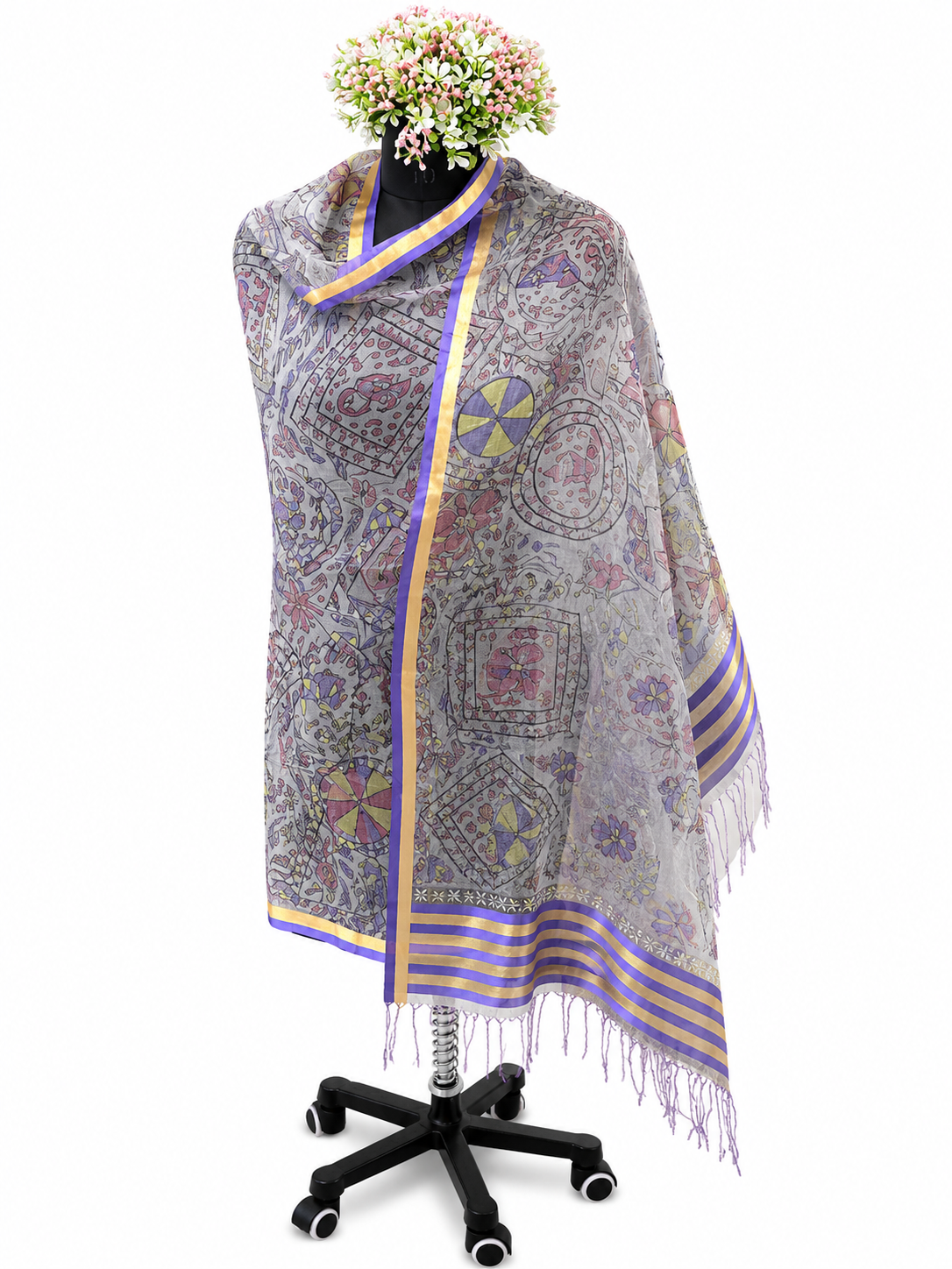 Hand-Painted Neelambari Madhubani Sujani Organza Dupatta