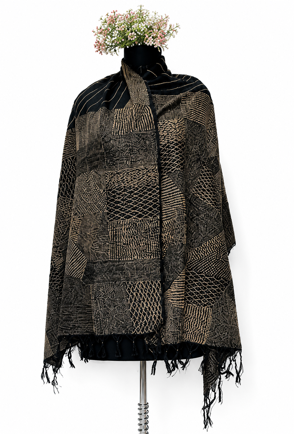 Tussar Munga Silk Stole with Sujani Geometrical Work