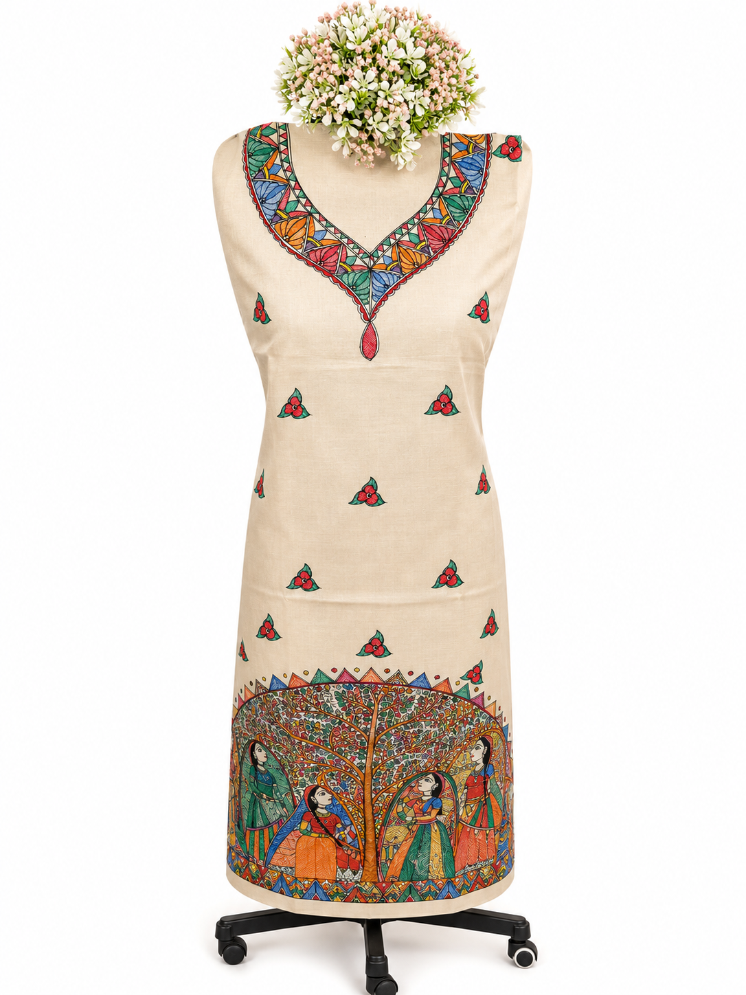 Hand-Painted Vat Savitri Inspired Tussar Munga Silk Suit Set with Artistic Kurti and Zari Border Dupatta