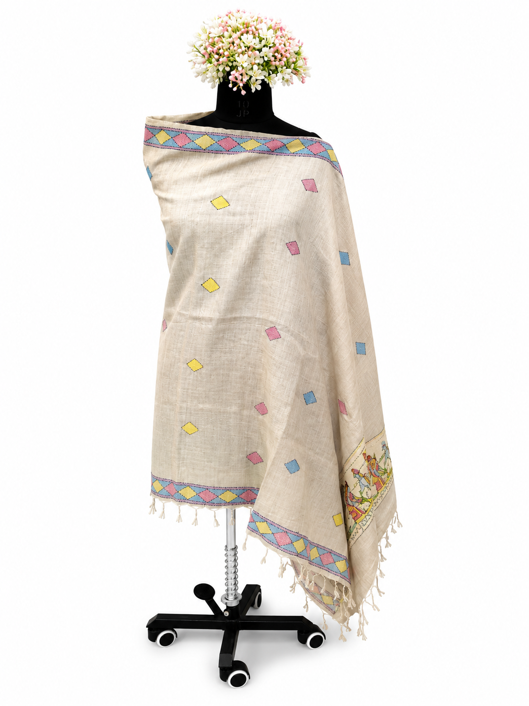 Handcrafted Desi Tussar Silk Dupatta – Rural Life Inspired Artistry