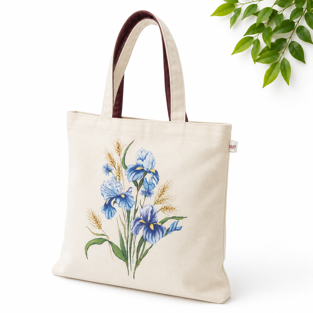 Hand-Painted Blue Iris Bloom Cotton Tote Bag