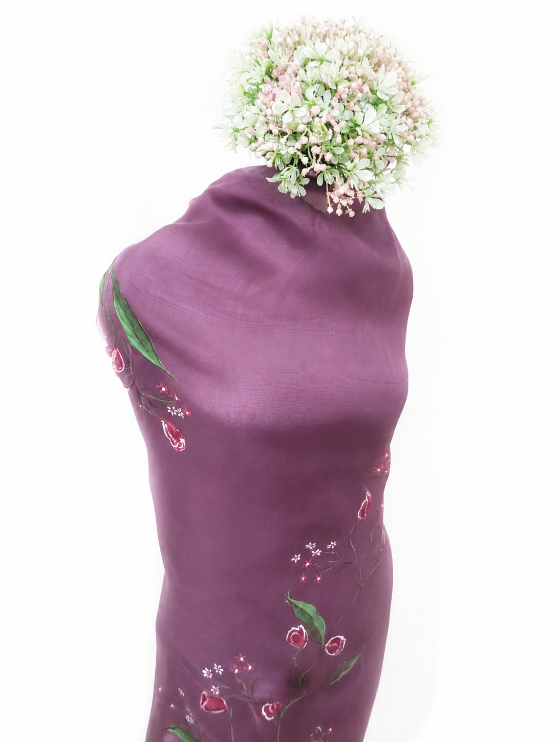 Handpainted Unstitched Organza Suit Set with Floral Fabric Painting, Peacock-Inspired Artwork and Boutique Dupatta Elegance
