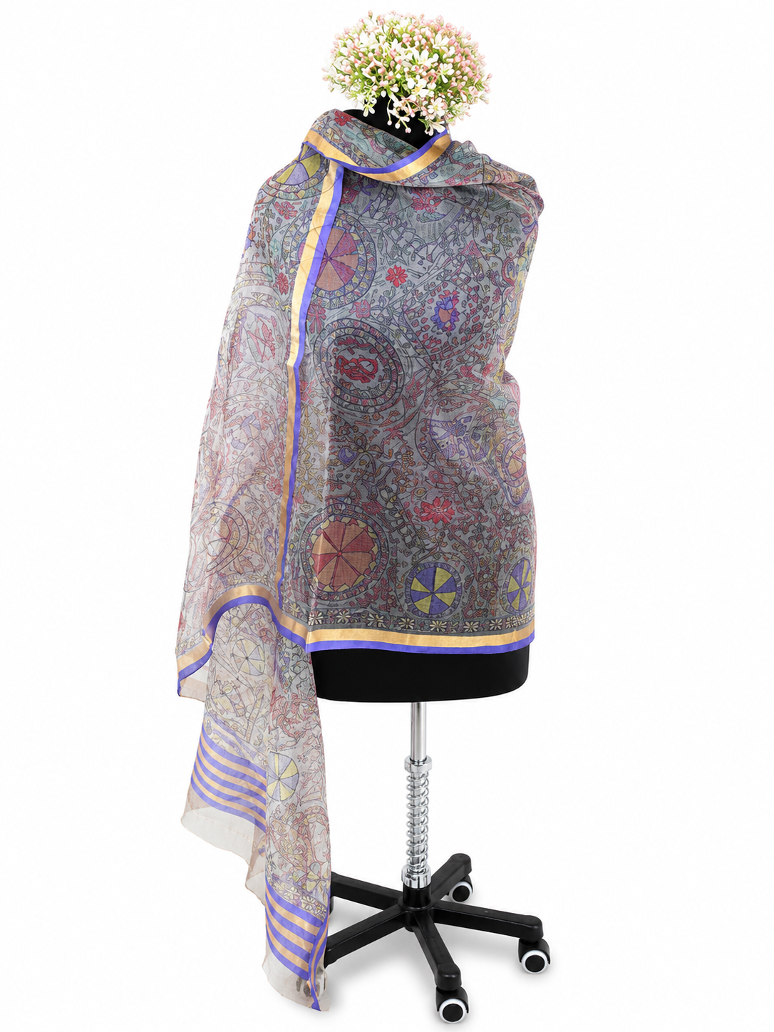 Hand-Painted Neelambari Madhubani Sujani Organza Dupatta