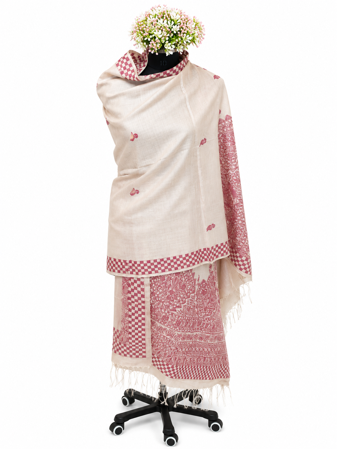 Hand-painted Heritage Buti on Desi Tussar Silk Dupatta