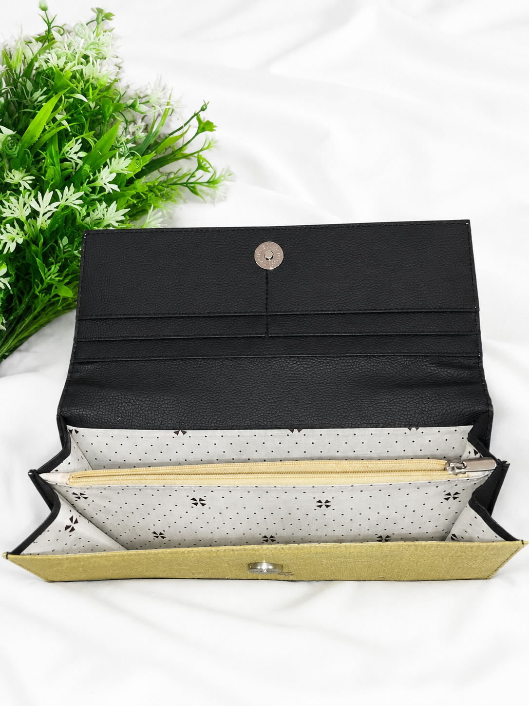 Hand-painted Mustard Yellow Madhubani Dual-Sided Long Wallet for Women with Zip Pocket & Card Slots