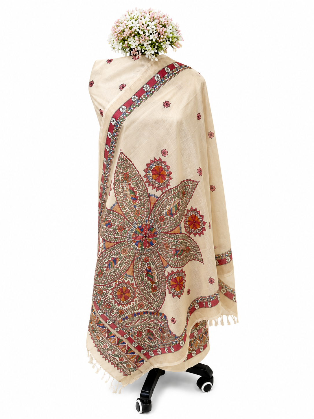 Handpainted Madhubani Tussar Munga Silk Suit Set with Boutique Kurti and Zari Border Dupatta