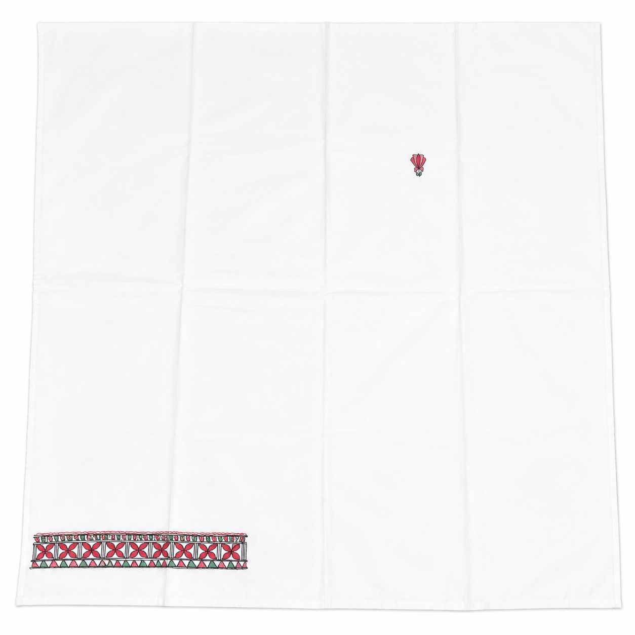Hand-painted Tussar Munga Silk Suit Set with Floral Vine Artwork, Artistic Red Accents and Elegant Aanchal Dupatta