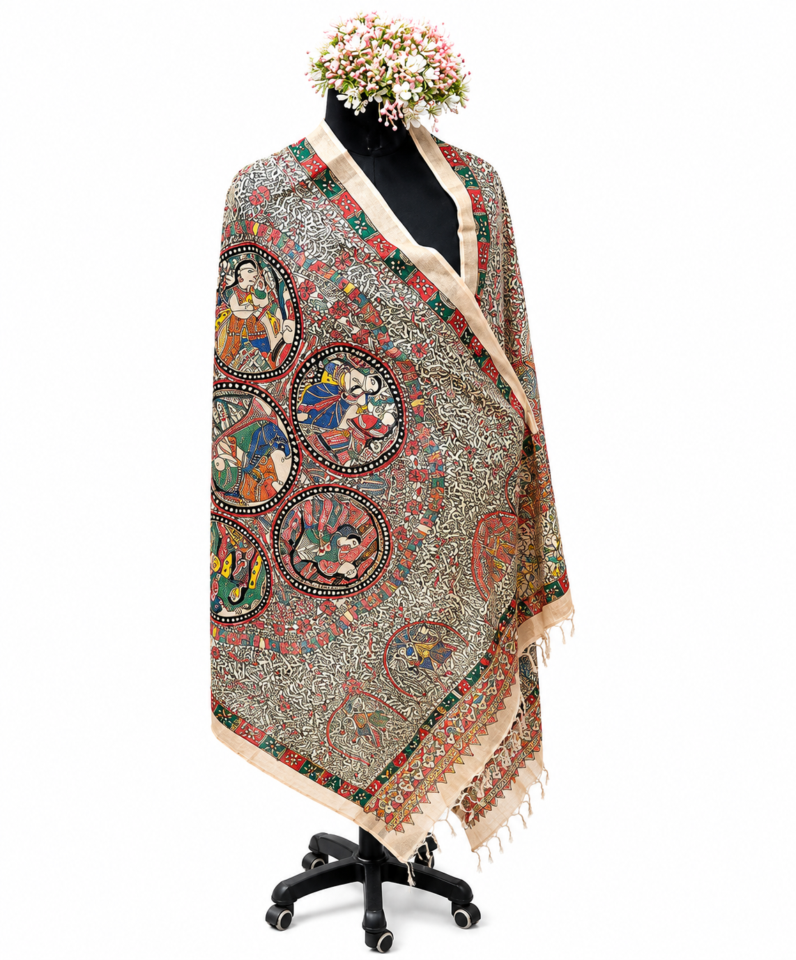 Handcrafted Tussar Munga Silk Dupatta – Krishna Leela Jaal Design