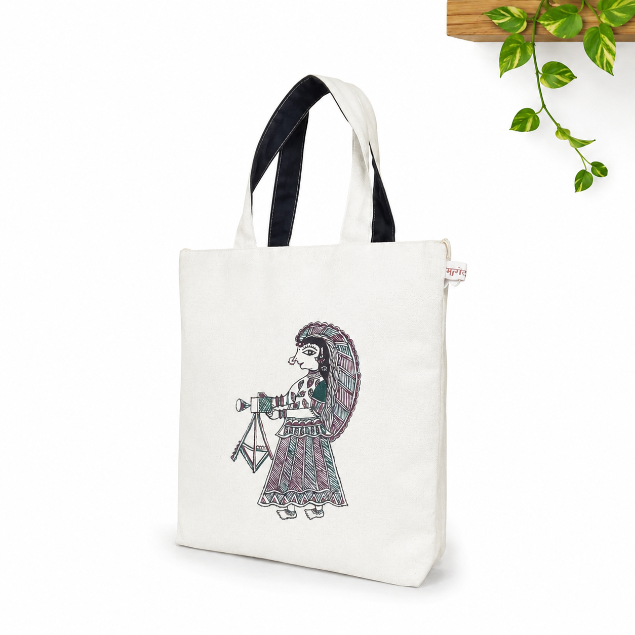 Hand-painted Madhubani Photographer Cotton Tote Bag