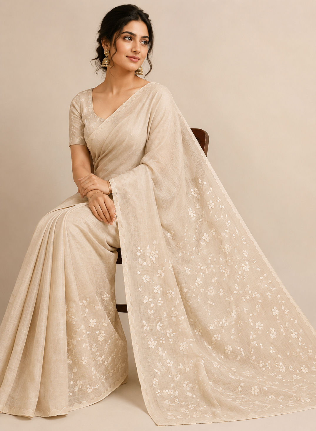 Hand-crafted Premium Desi Tussar Silk Saree with All-Over Appliqué and Patti Work