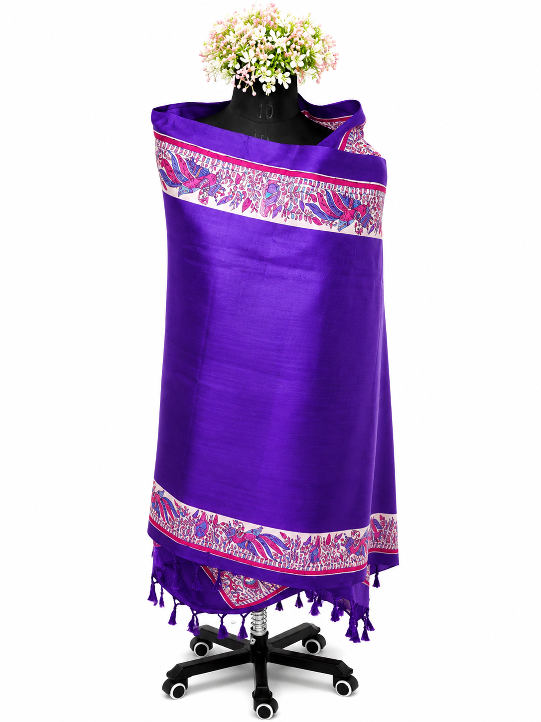 Hand-Painted Royal Mayur Madhubani Tussar Munga Silk Dupatta