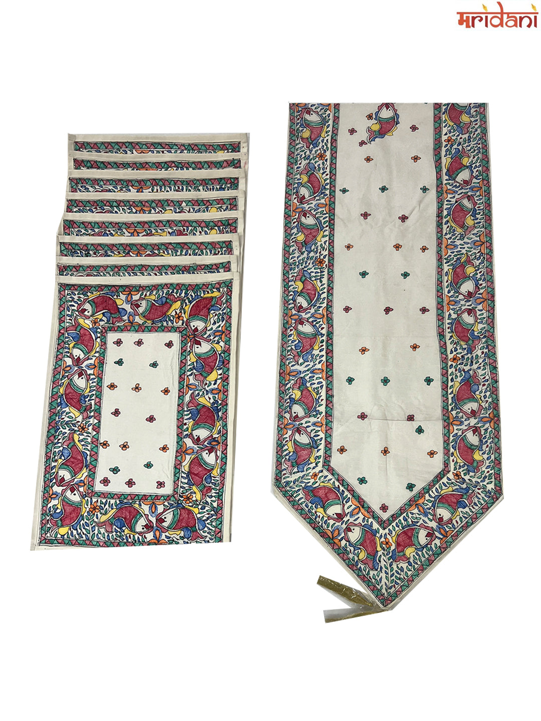 Hand-Painted Madhubani Table Mat Set –  Twin Fish Motif