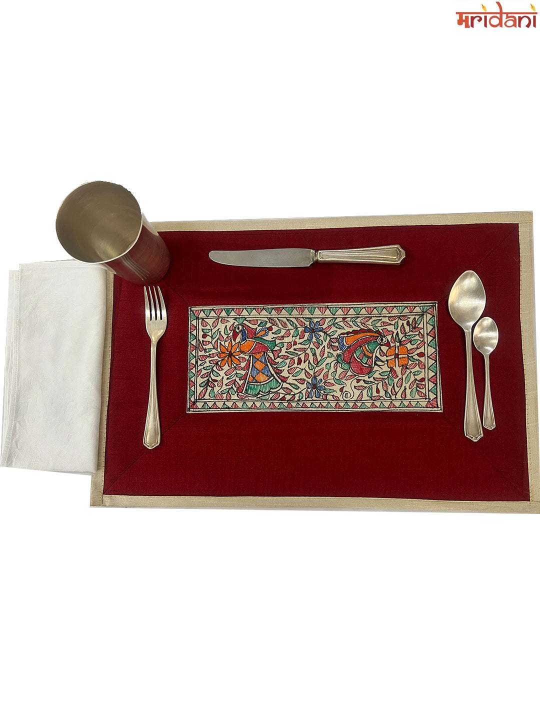 Hand-Painted Madhubani Table Mat Set-  Center Adorned with Motifs