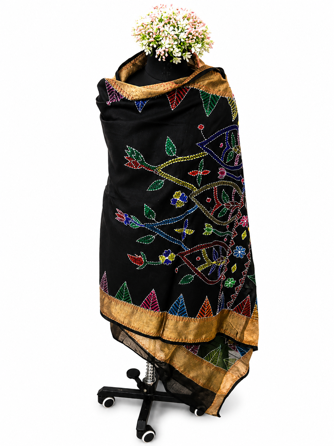 Hand-crafted Chanderi Dupatta – Sujani Landscape Patterns
