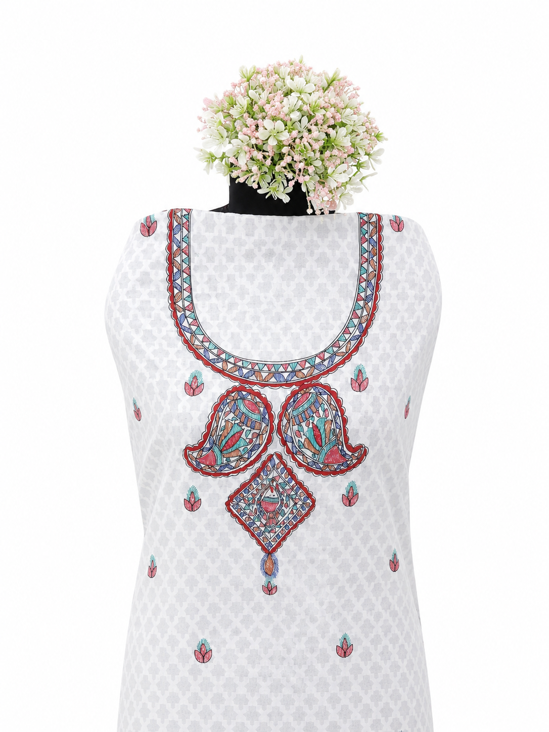 Exclusive Hand-painted Unstitched Chanderi Suit Set with Madhubani Motifs