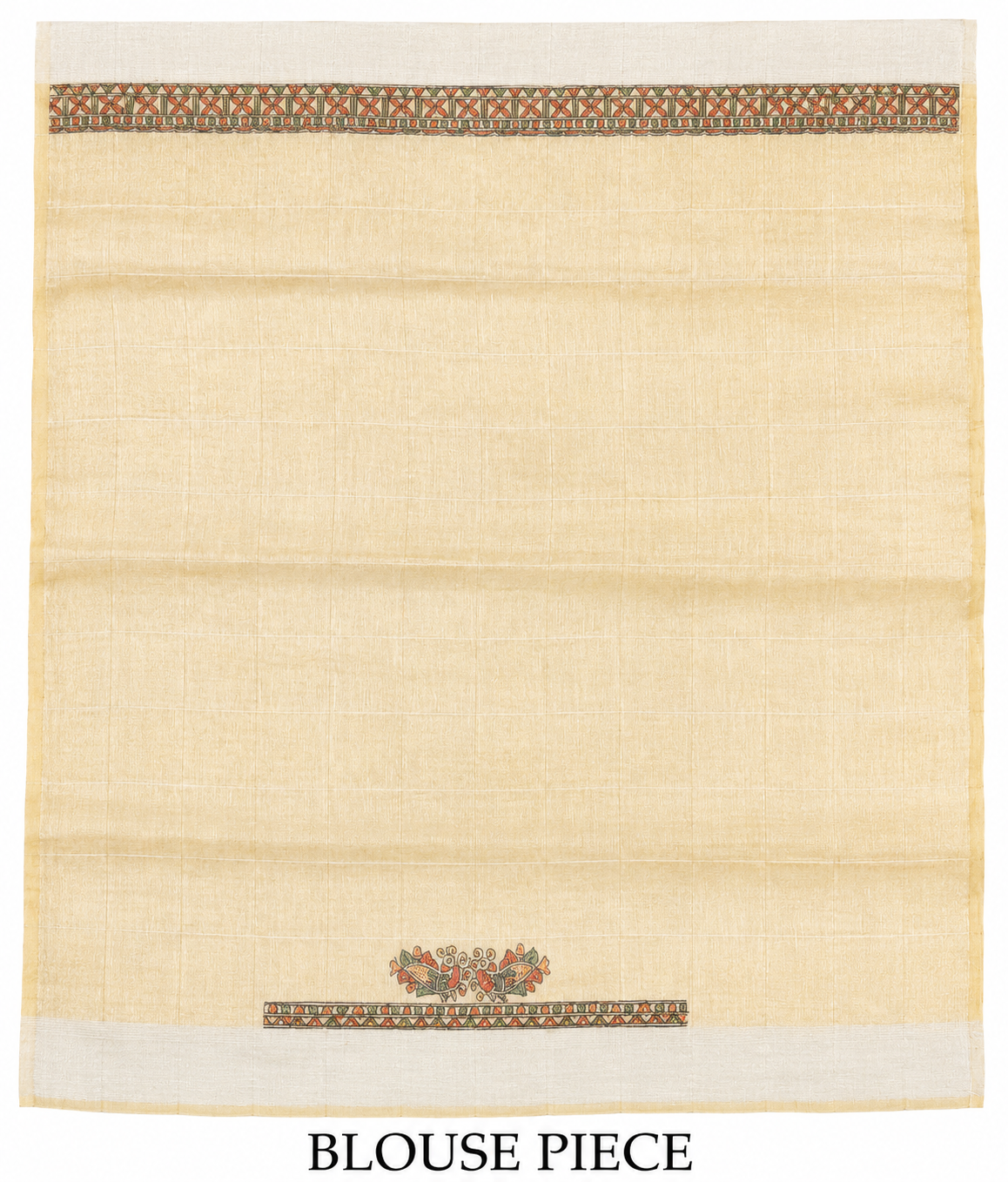 Hand-painted Butter Yellow Premium Linen Madhubani Saree with Zari Border, Peacock & Fish Motifs