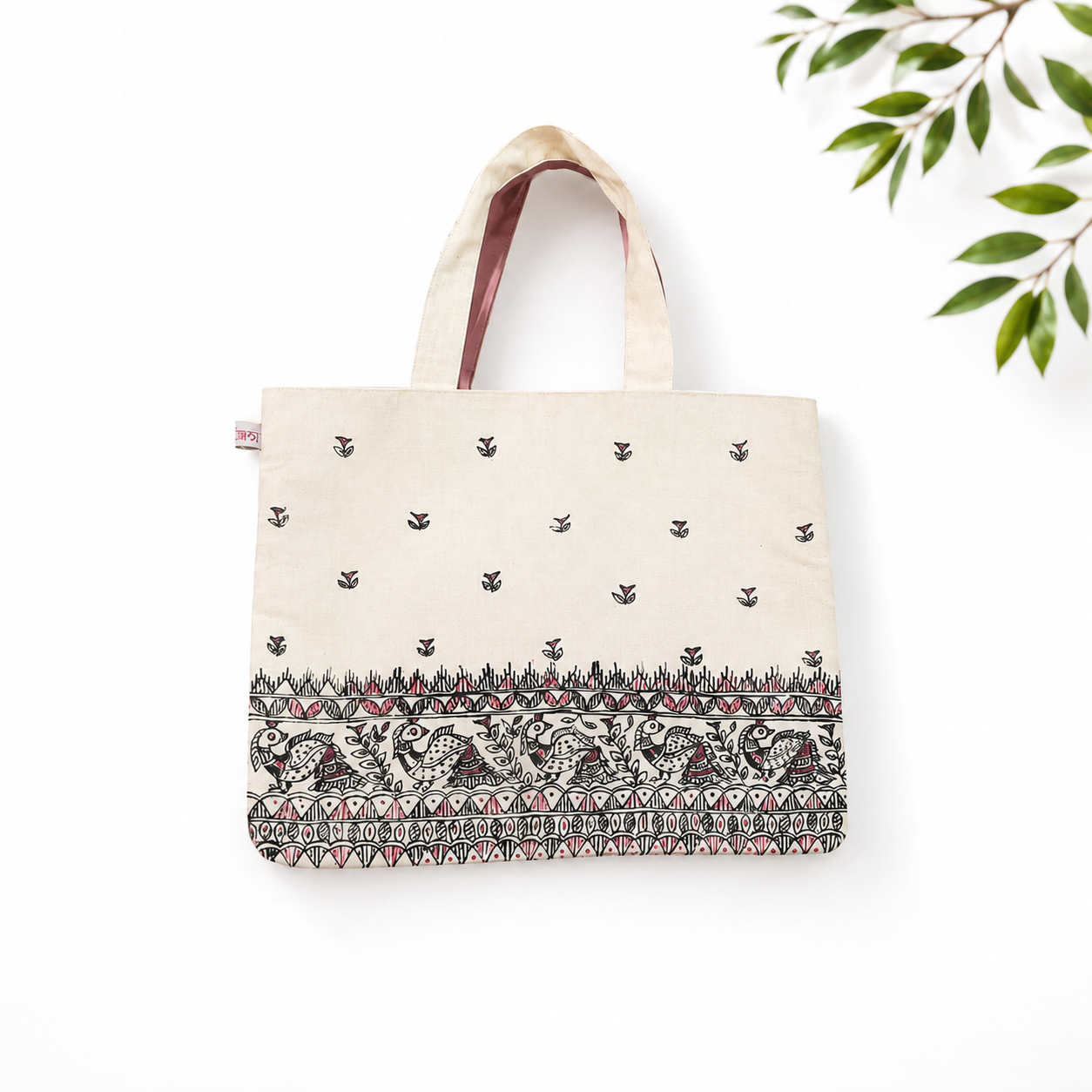 Hand-Painted Madhubani Cotton Tote Bag – Beige Everyday Carry Bag