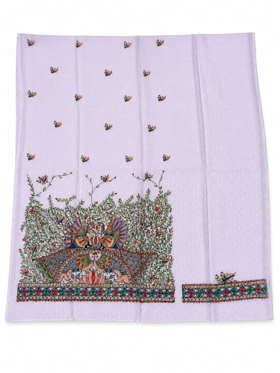Hand-Painted Madhubani Chanderi Unstitched Suit Set - Pastel Purple