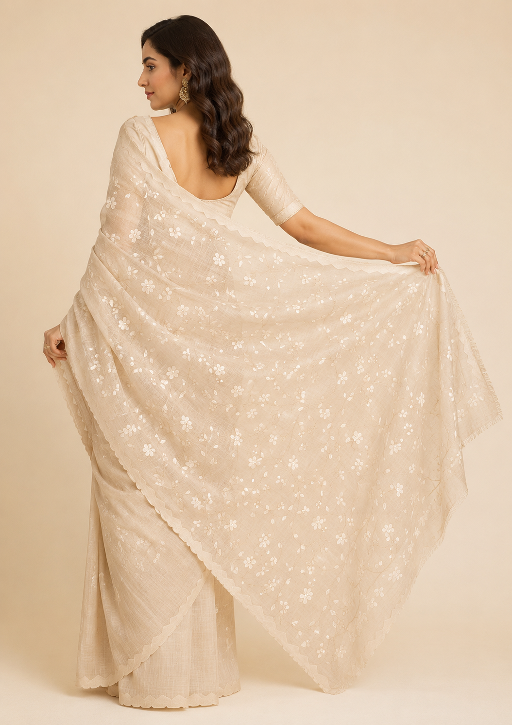 Hand-crafted Premium Desi Tussar Silk Saree with All-Over Appliqué and Patti Work