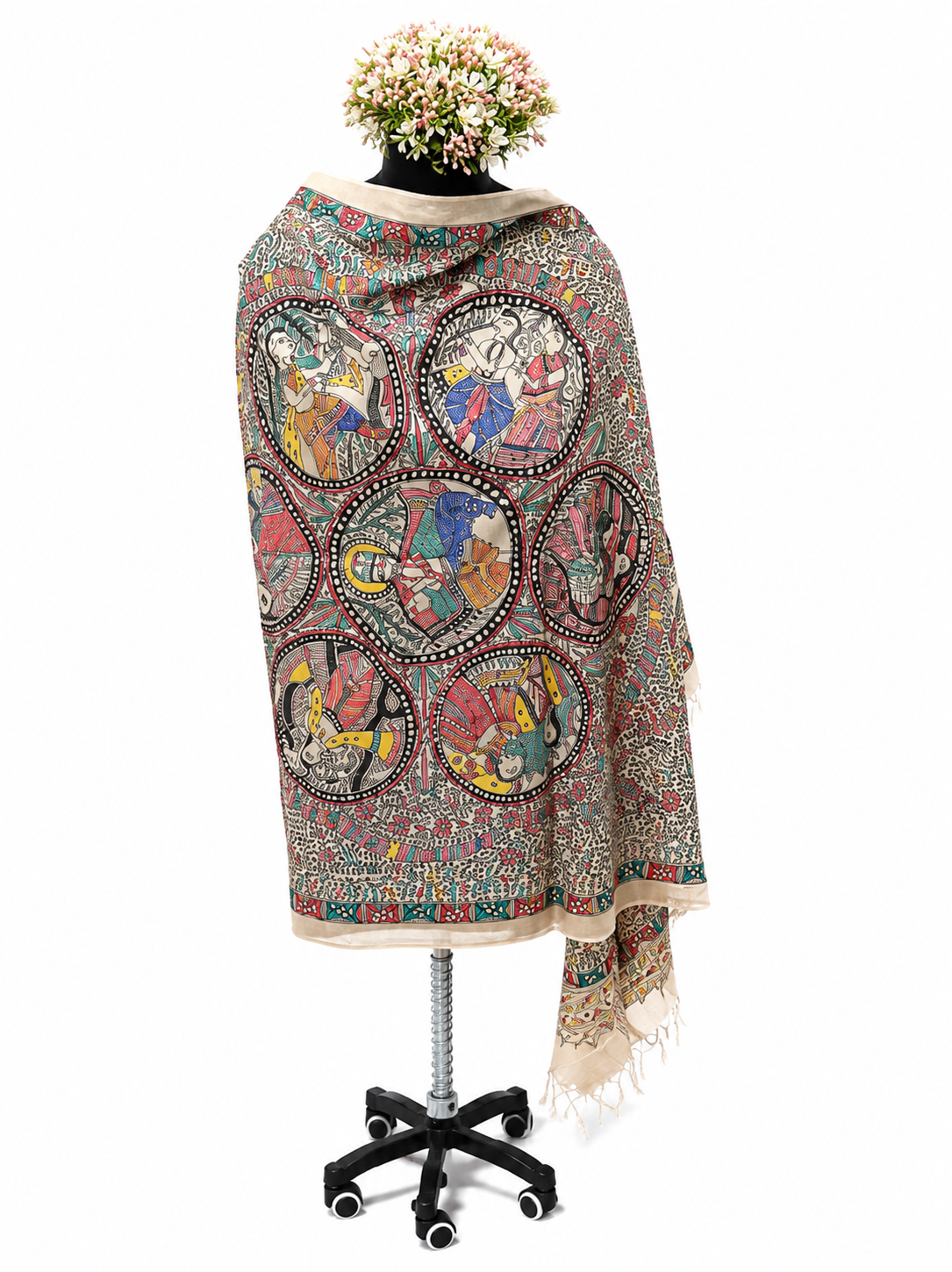 Handcrafted Tussar Munga Silk Dupatta – Krishna Leela Jaal Design