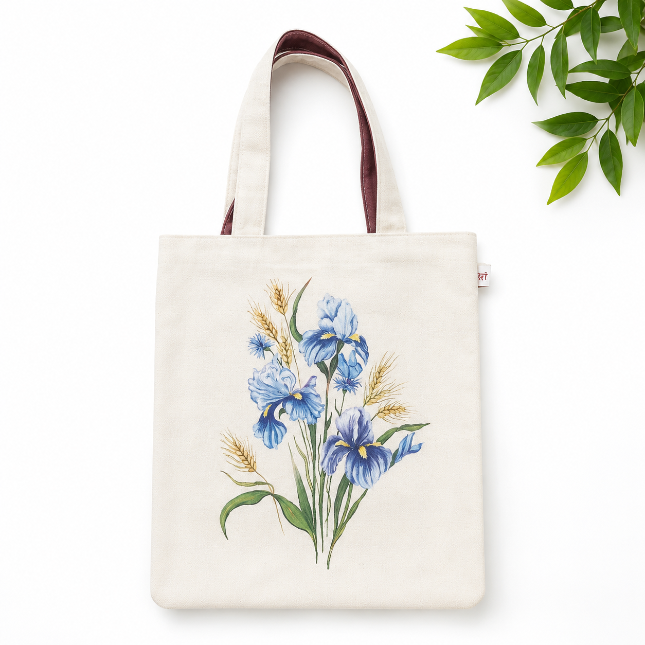 Hand-Painted Blue Iris Bloom Cotton Tote Bag