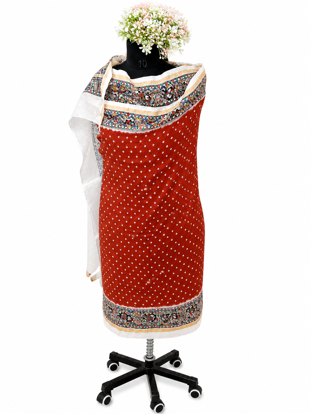 Hand-Painted Vrindavan Bloom – Radha Krishna Madhubani Chanderi Dupatta