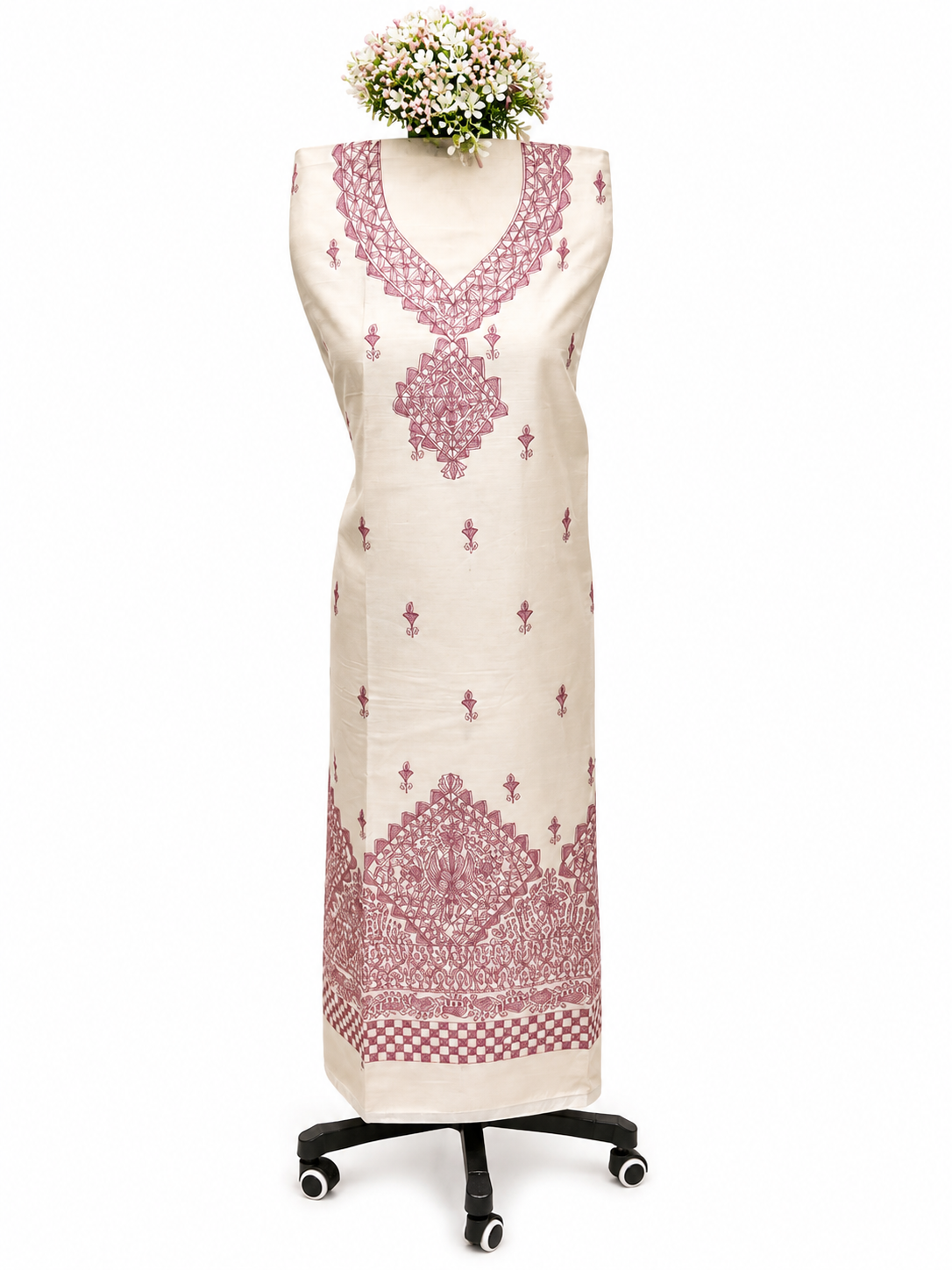 Hand-Painted Madhubani Tussar Munga Silk Suit Set with Designer Neckline and Artistic Dupatta