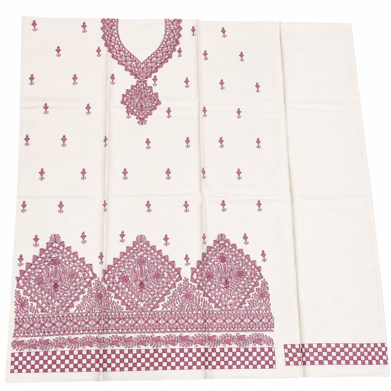 Hand-Painted Madhubani Tussar Munga Silk Suit Set with Designer Neckline and Artistic Dupatta