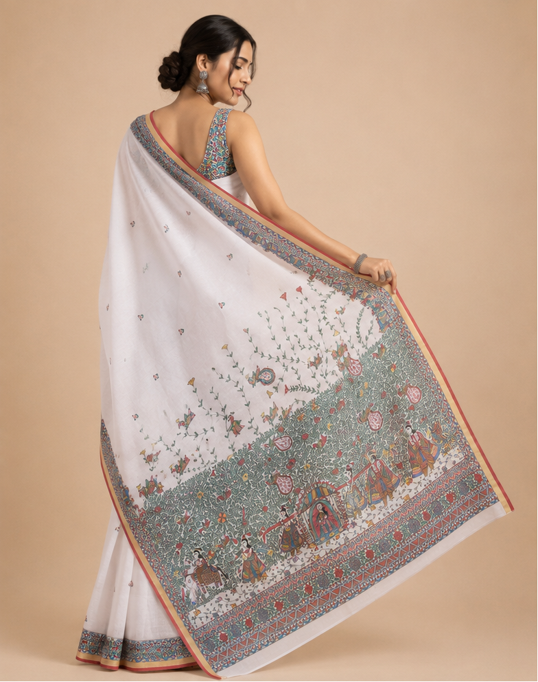 Hand-painted Organza Saree with Pearl Work - Doli Ka Haar