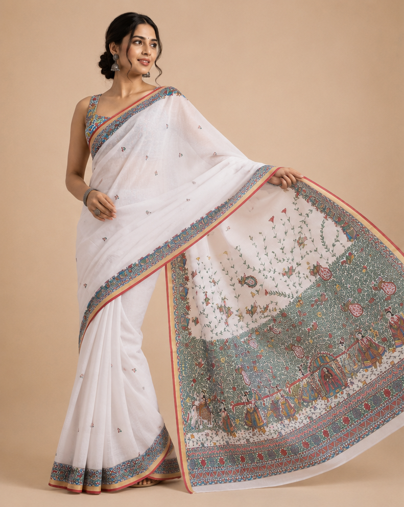 Hand-painted Organza Saree with Pearl Work - Doli Ka Haar