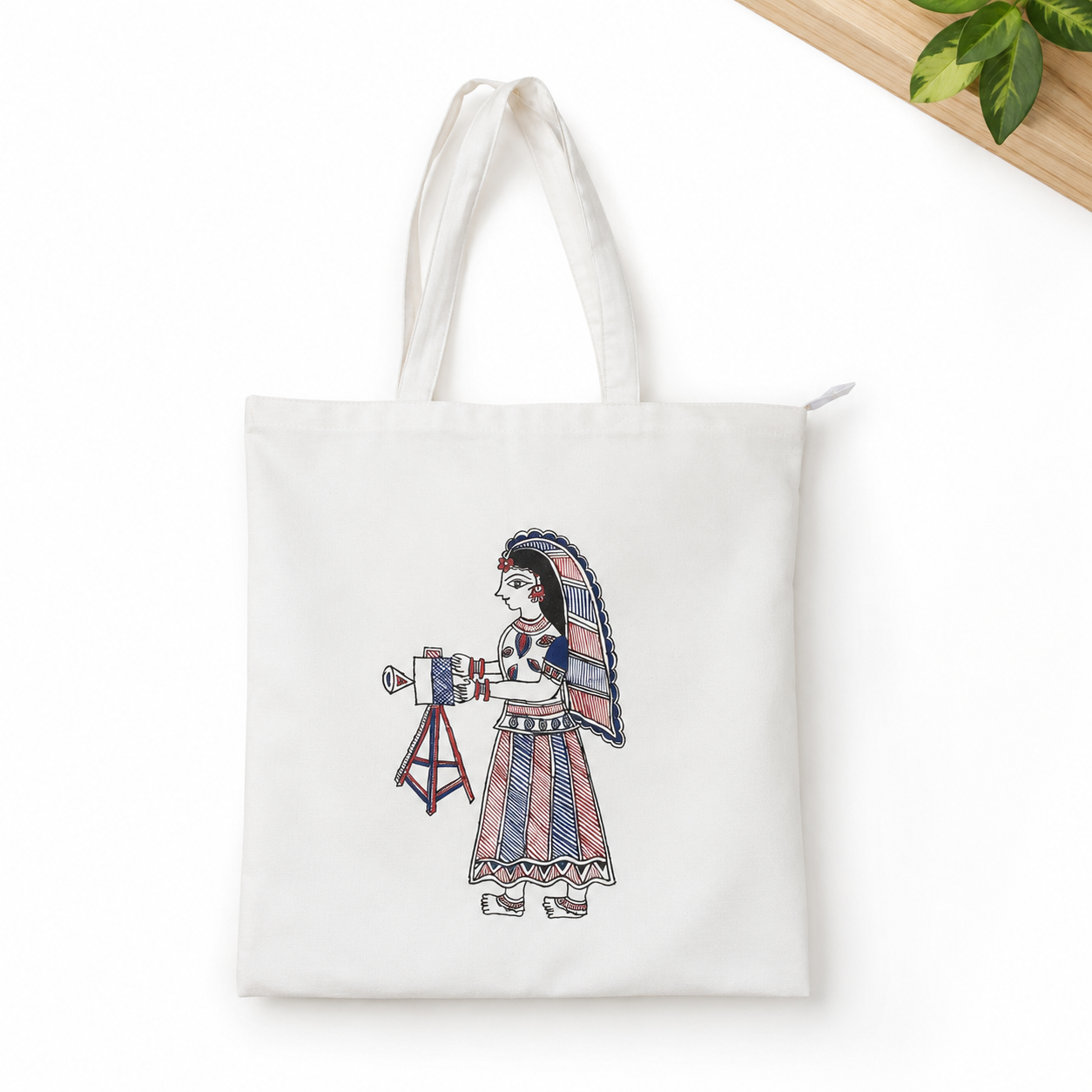 Hand-Painted Madhubani Cotton Tote Bag - Lens of Heritage