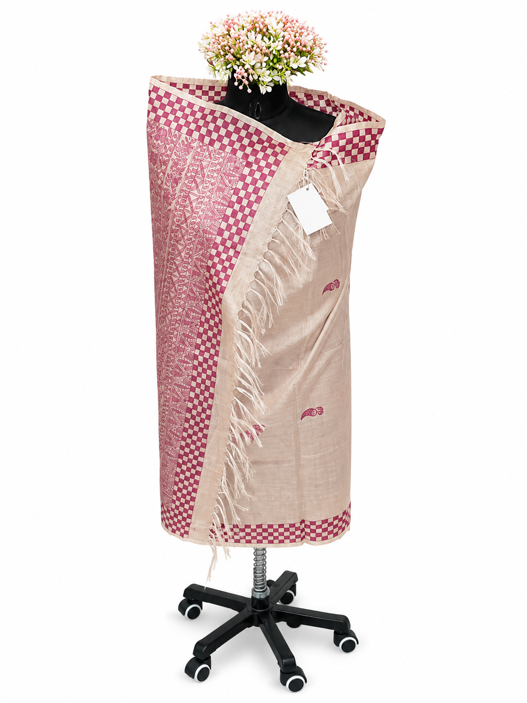 Hand-painted Heritage Buti on Desi Tussar Silk Dupatta