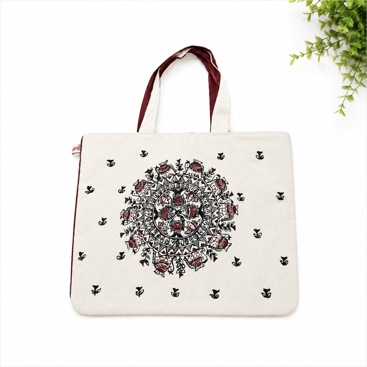 Hand-Painted Madhubani Mandala Tote Bag – Artisan Cotton Carryall