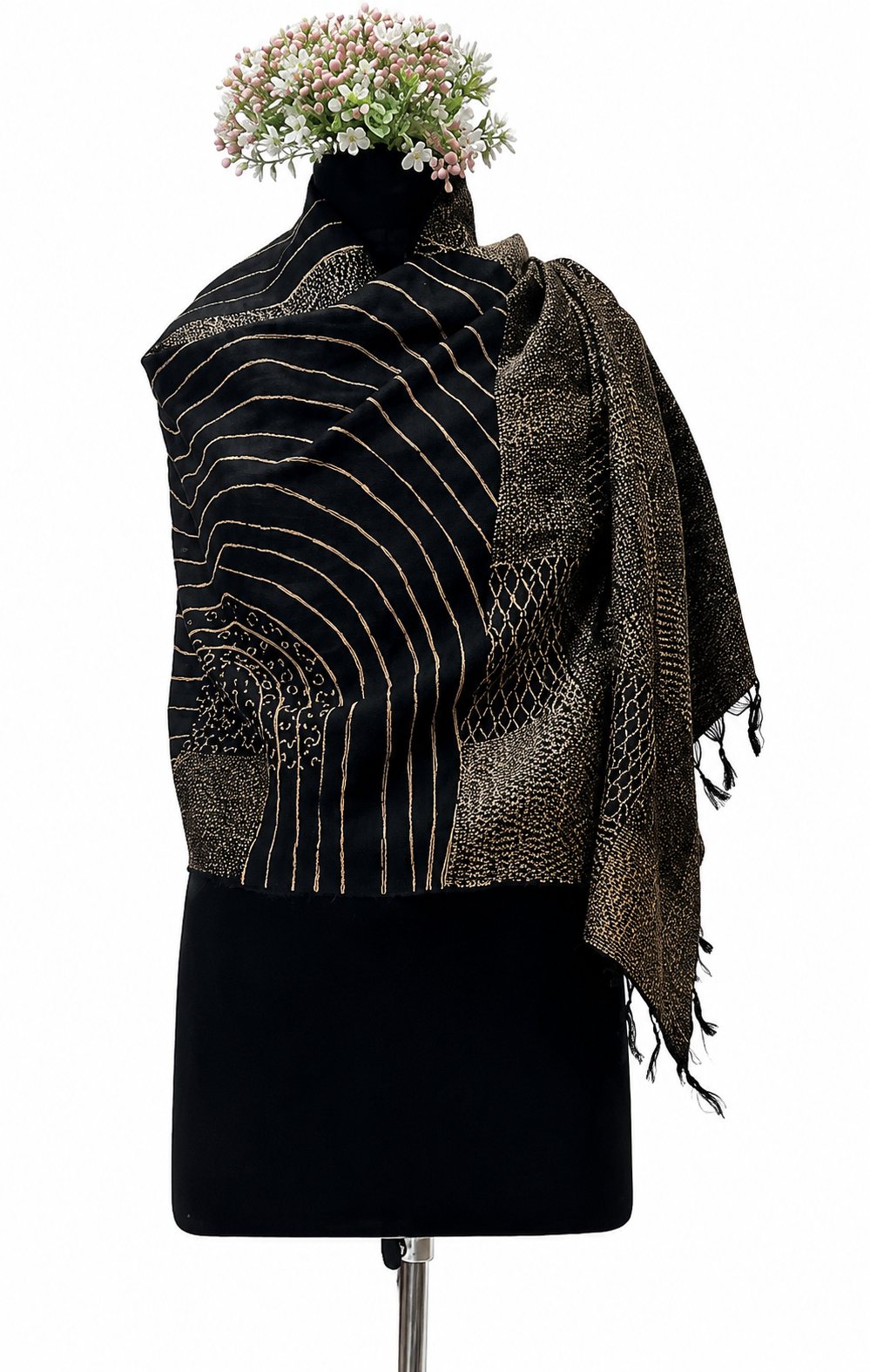 Tussar Munga Silk Stole with Sujani Geometrical Work