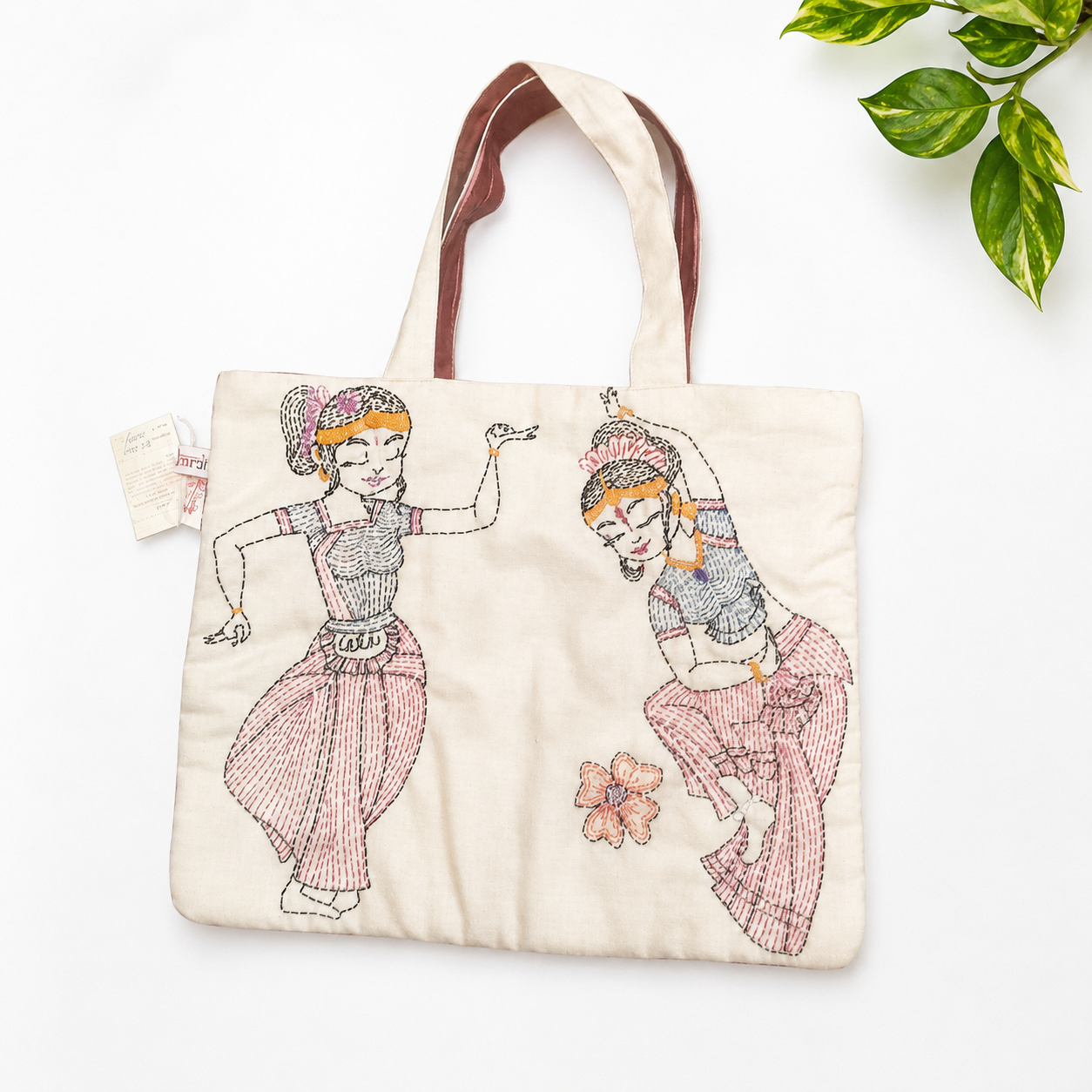 Hand-crafted Sujani Embroidered Cotton Tote Bag