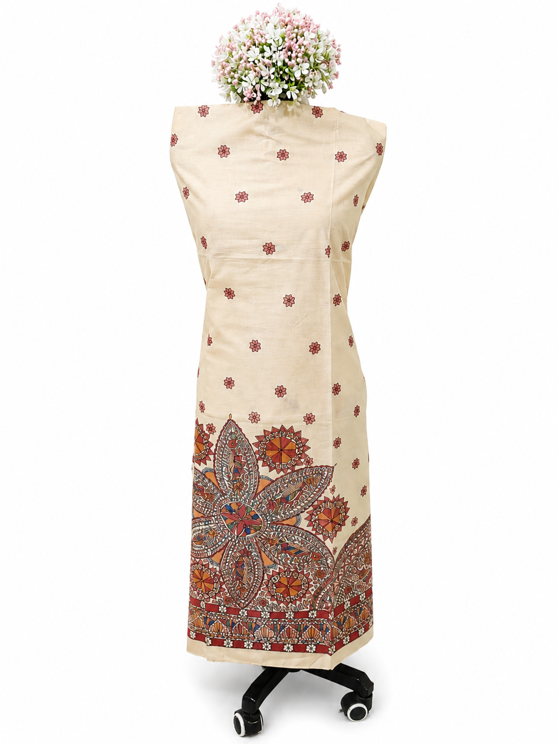 Handpainted Madhubani Tussar Munga Silk Suit Set with Boutique Kurti and Zari Border Dupatta