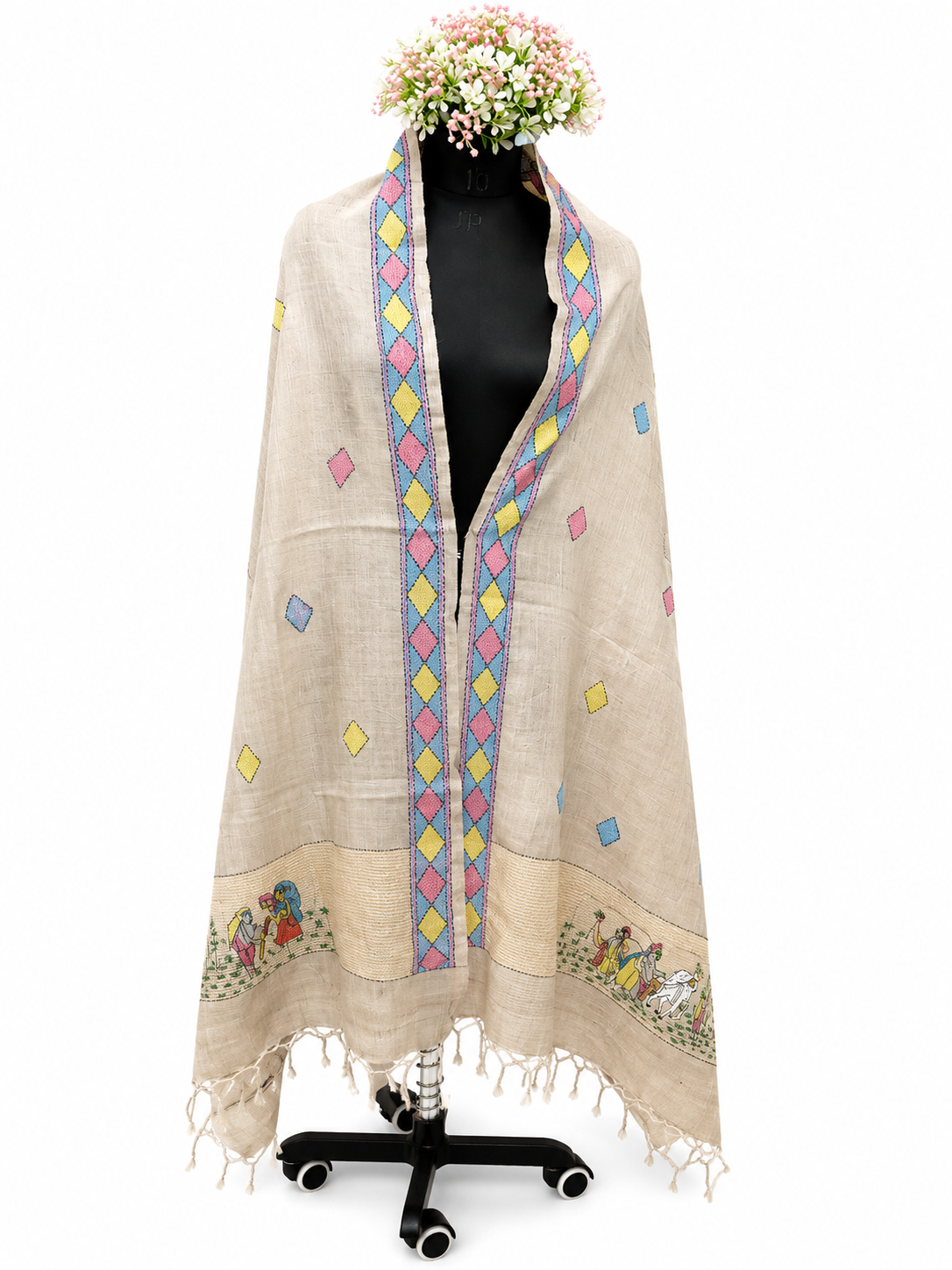Handcrafted Desi Tussar Silk Dupatta – Rural Life Inspired Artistry