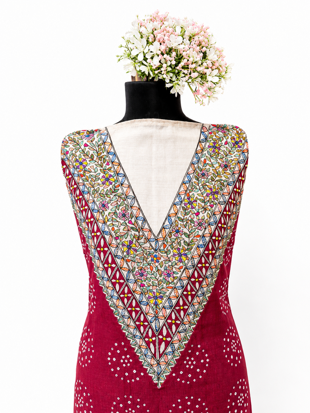 Unstitched Hand-Painted Elegant Madhubani Print Tussar Munga Silk Suit Set with Designer Dupatta