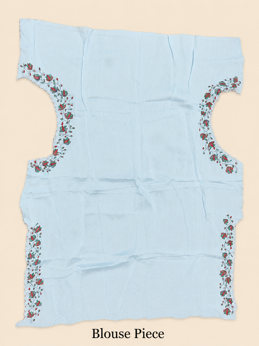 Hand-painted Pastel Sky Blue Organza Saree with Cutdana Embroidery & Scalloped Edges