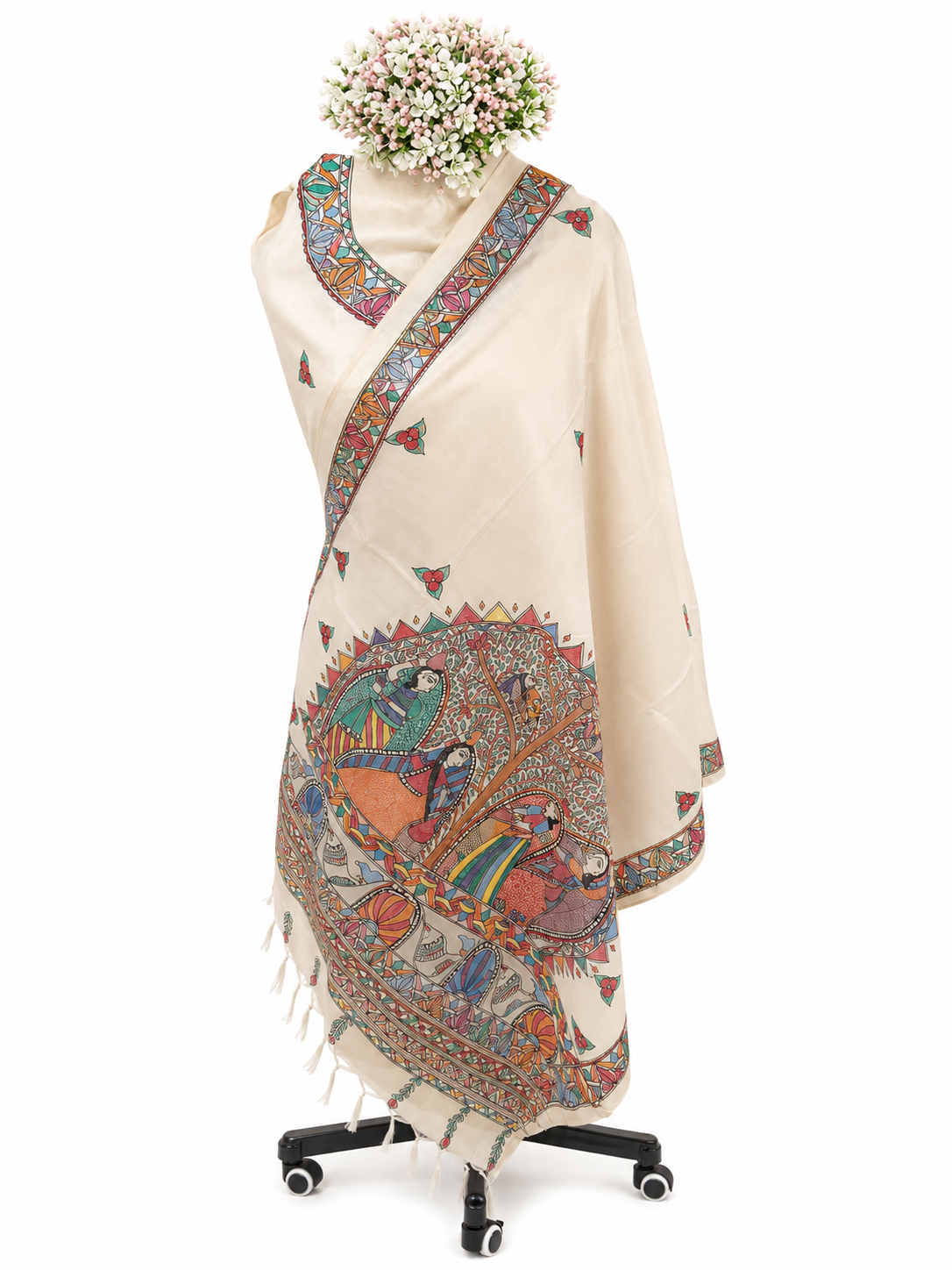 Hand-Painted Vat Savitri Inspired Tussar Munga Silk Suit Set with Artistic Kurti and Zari Border Dupatta